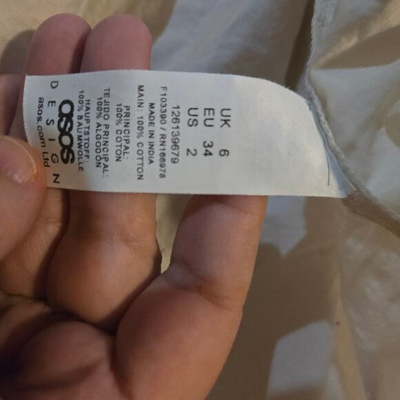 ASOS Cream Cotton Smocked Mini Dress Size 2 - Picture 6 of 8